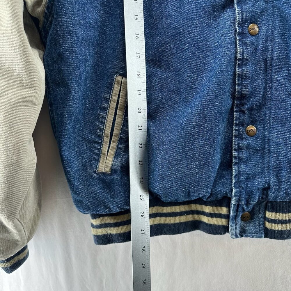 Vintage MV Sport MID TECH Eagle Denim Varsity Jacket Men Sz L Quilted Lined Blue - Picture 9 of 11
